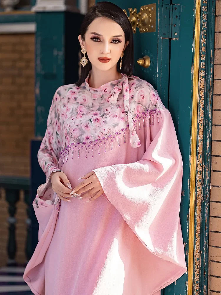 Ramadan Pink Abaya by Cralom: Elegant Arabic Islamic Dress for Women