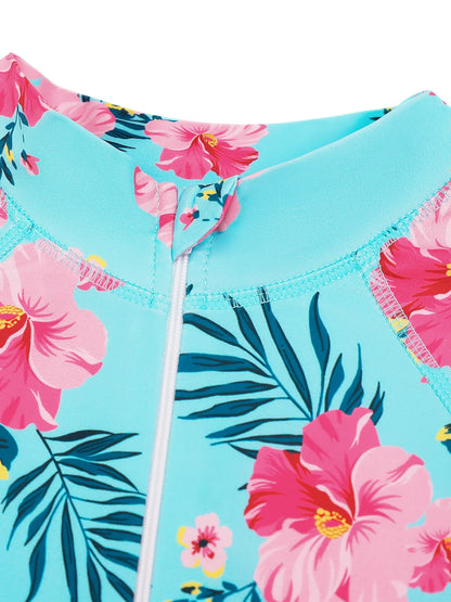 Cralom 3D Floral Print Long Sleeve Girls Swimsuit