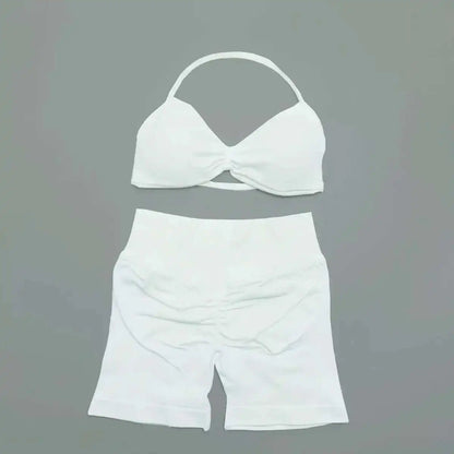 Cralom Strappy Bra & Shorts Yoga Set for Women - Pilates Fitness Sportswear