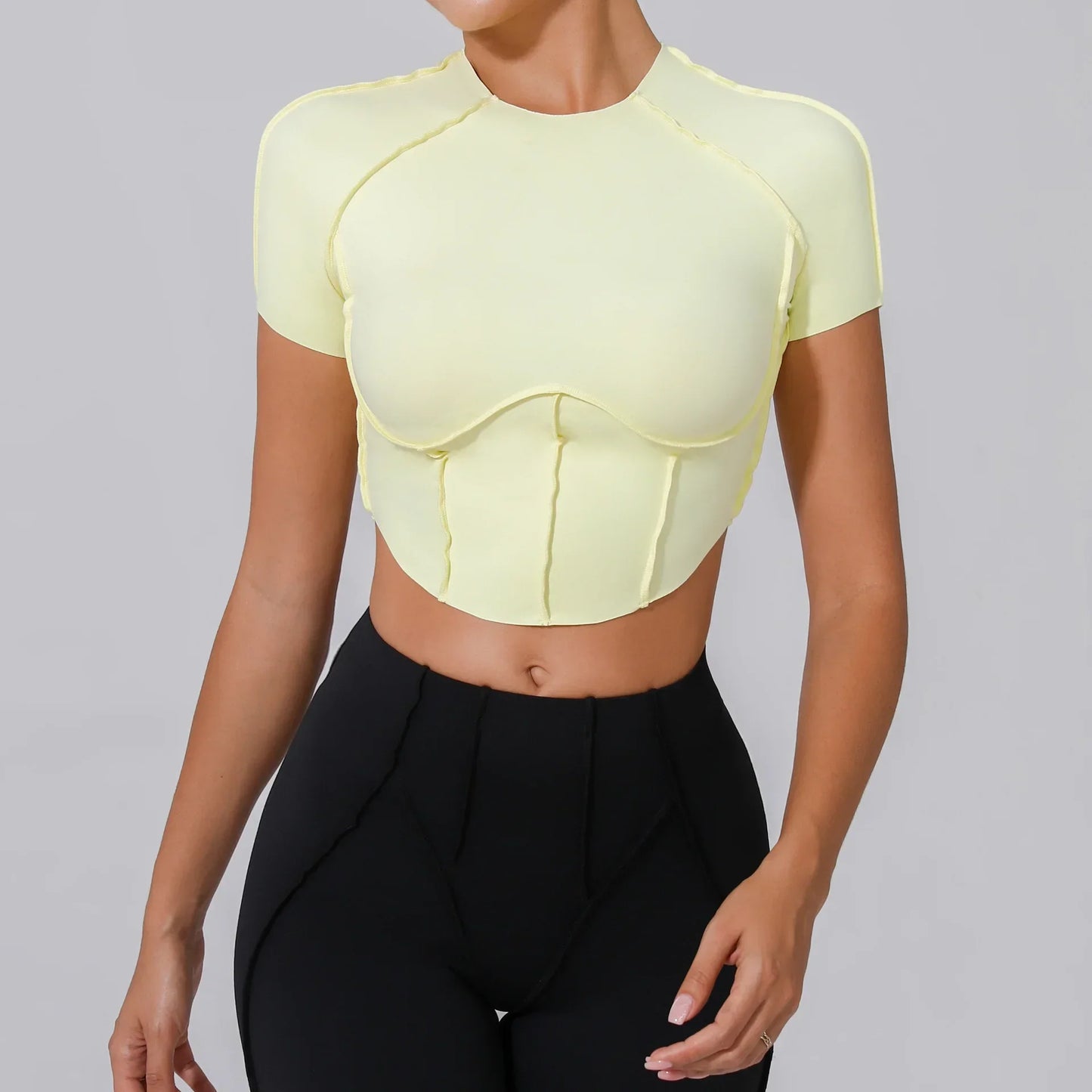 Cralom Seamless Yoga Short Sleeve Top for Running Workout - No Padding