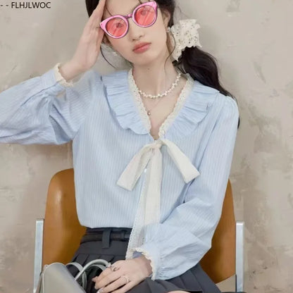Pink Ruffles Blouse with Bow Tie & Button Detail by Cralom
