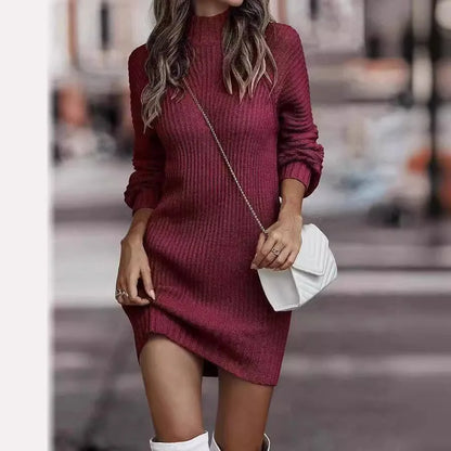 Cralom Women's Turtleneck Sweater Dress, Stylish Long-Sleeved Knitwear