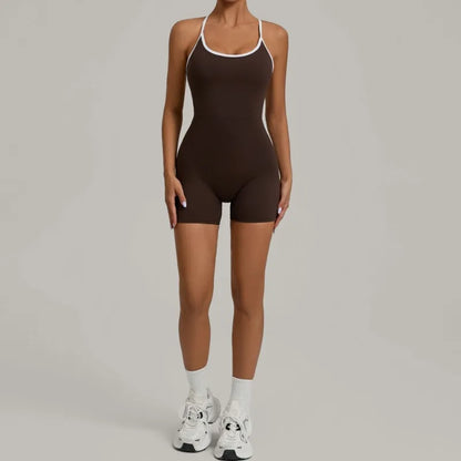 Cralom Color Block Yoga Jumpsuit for Women: Cross Strap, Push-Up, Butt-Lifting Bodysuit
