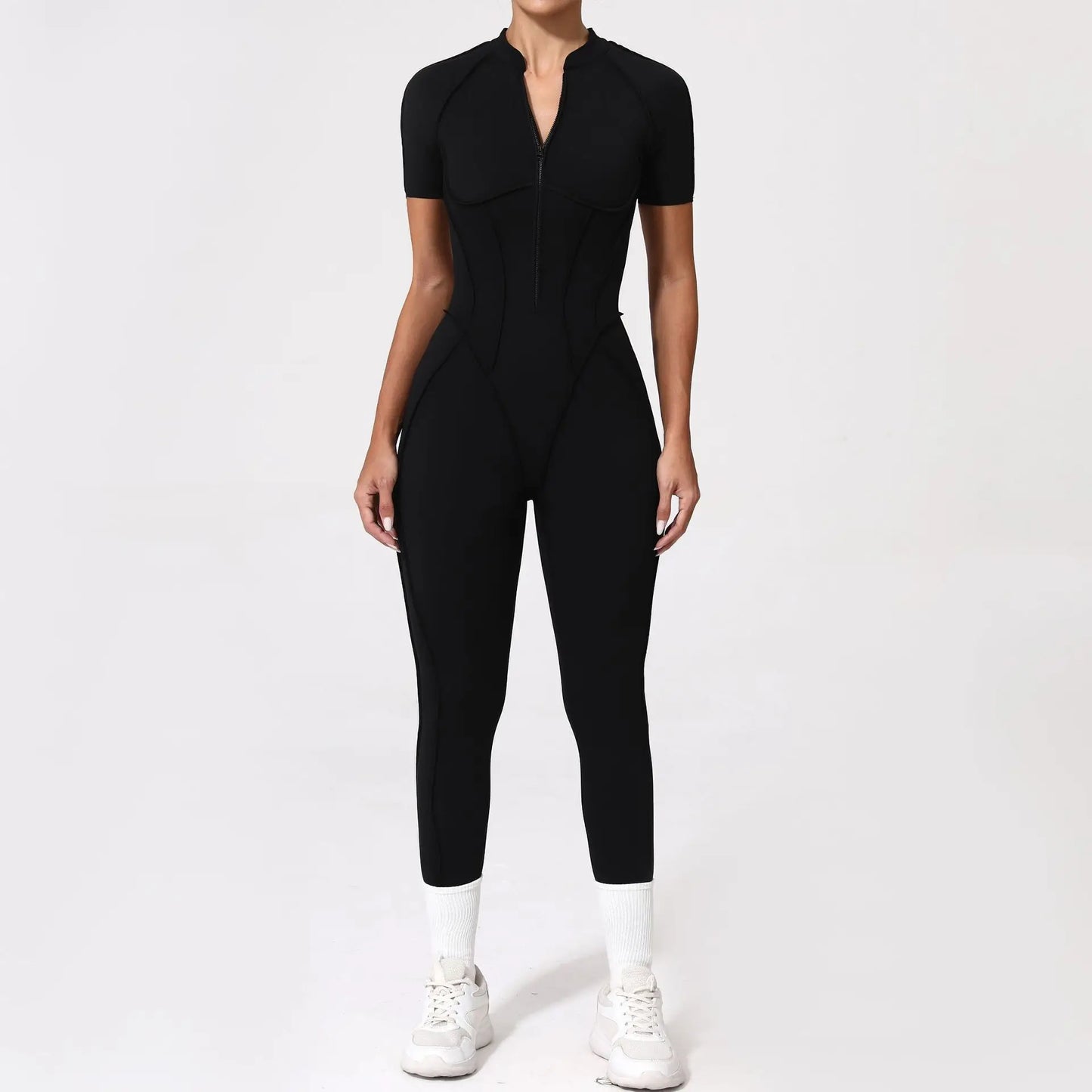 Cralom Women's Zipper Jumpsuit: One-Piece Backless Yoga Set