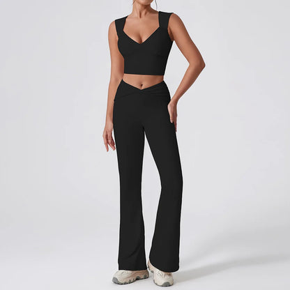 Cralom Yoga Set: Vest & Bell-bottoms Pants Fitness Suit for Women