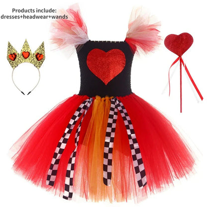 Cralom Red Queen Tutu Dress with Crown Wand Set for Girls Halloween Costume