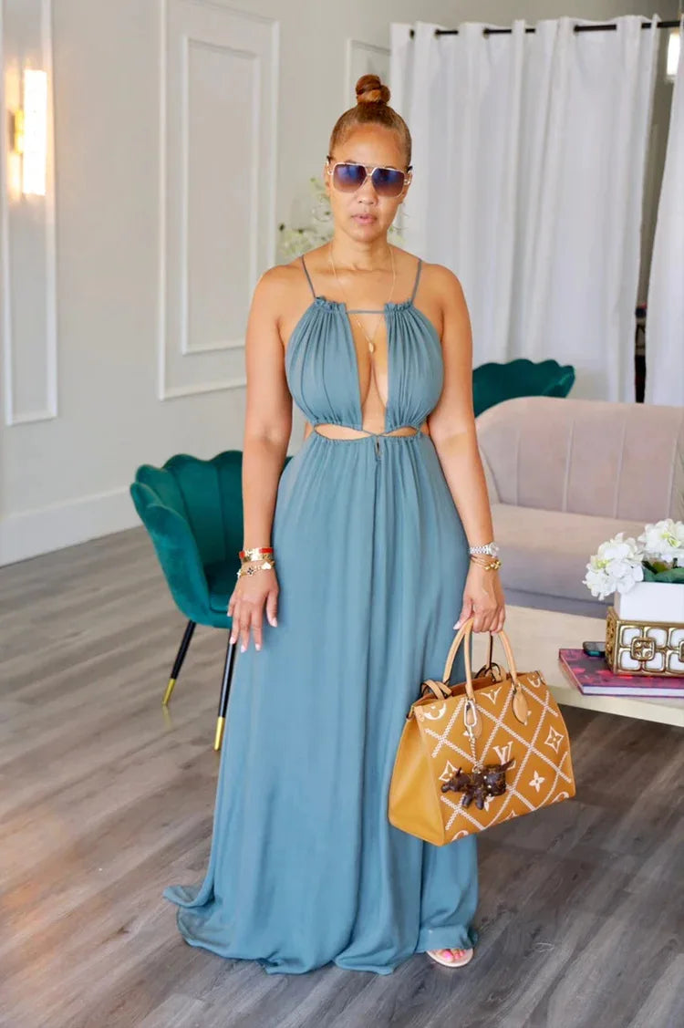 Cralom Sexy Camisole Backless Long Dress Solid Color, 2025 Summer