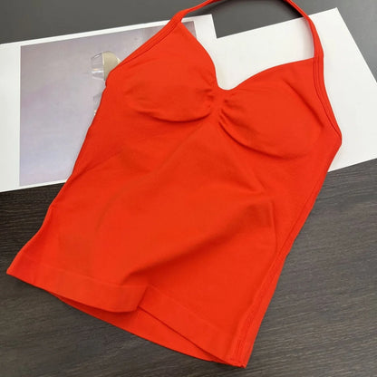 Cralom Seamless Longline Strappy Bra Tank Top with Pads for Yoga and Gym