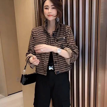Cralom Plaid Short Padded Coat: Chic Autumn Jacket for Women