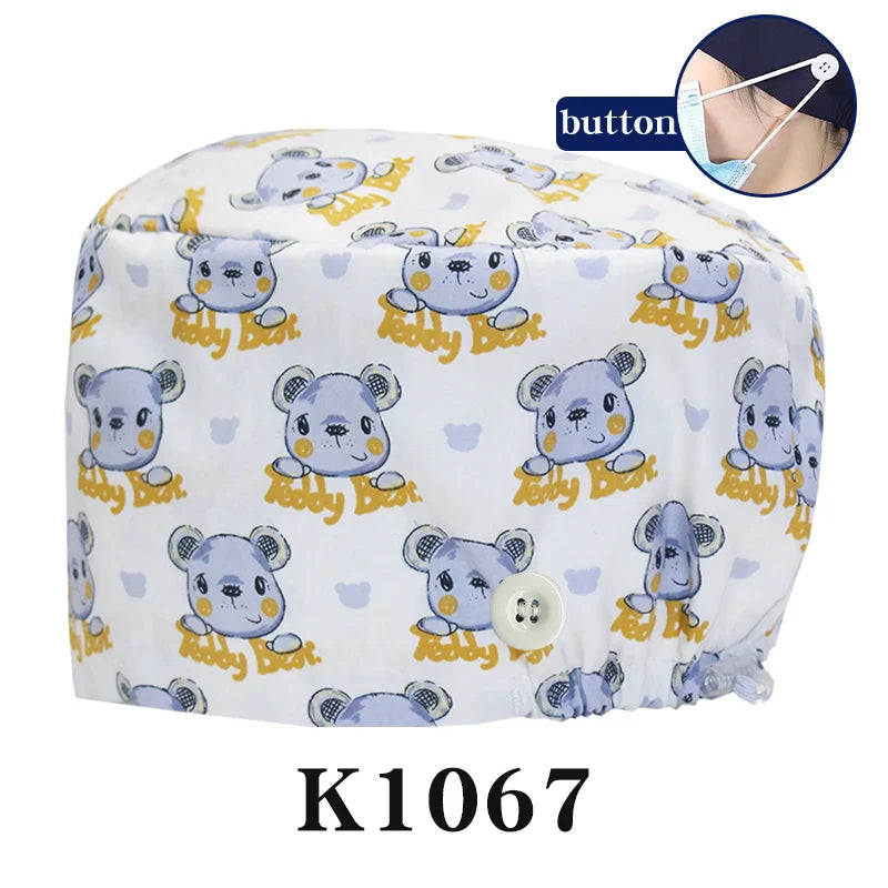 Cralom Cartoon Print Scrub Cap - Comfortable Women's Nurse Hat
