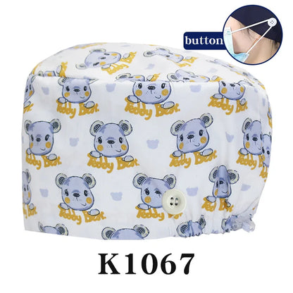 Cralom Cartoon Print Scrub Cap - Comfortable Women's Nurse Hat