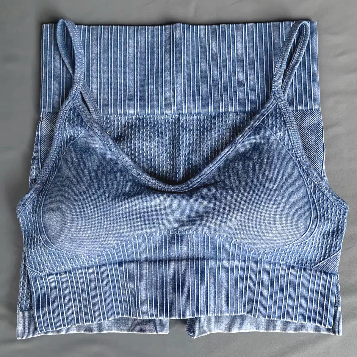 Cralom Sand Washed Seamless Yoga Set: Sports Bra & High Waist Gym Shorts