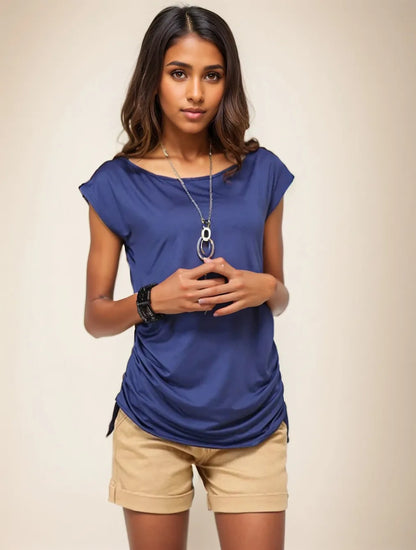 Cralom Retro Pink Short Sleeve Women's T-shirt Slim Summer Top