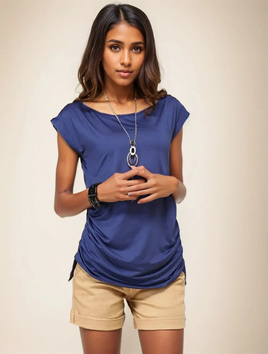 Cralom Retro Pink Short Sleeve Women's T-shirt Slim Summer Top