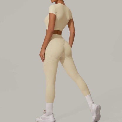 Cralom Seamless Brushed Yoga Set - High Waist Booty Lifting Workout Outfit