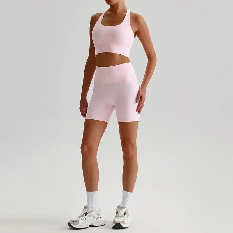 Cralom Seamless Yoga Set: Backless Bra & Booty-Lifting Shorts for Gym & Running
