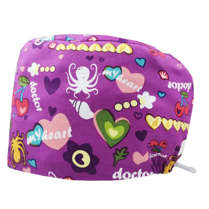 Cralom Women's Cat Print Doctor Hat for Pediatrics & Veterinary Clinics