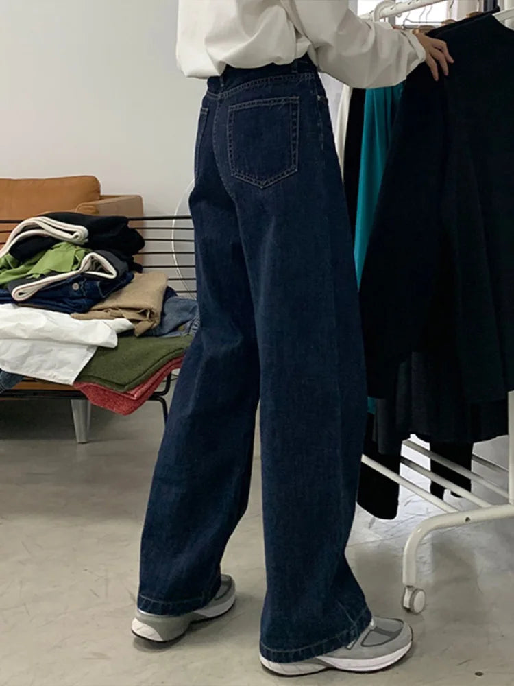 Cralom High Waist Baggy Straight Jeans Blue Wash Streetwear Vintage Y2K Fashion
