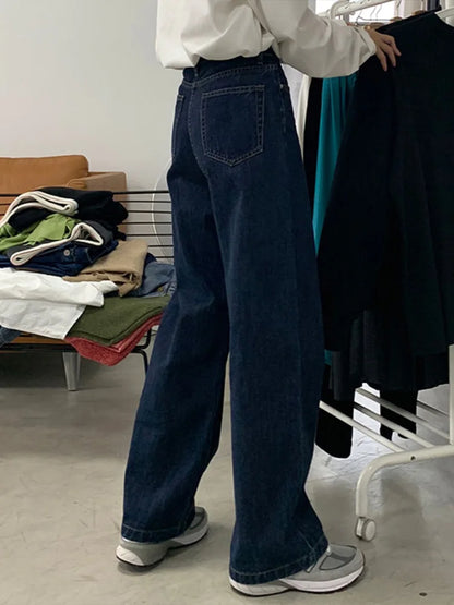 Cralom High Waist Baggy Straight Jeans Blue Wash Streetwear Vintage Y2K Fashion