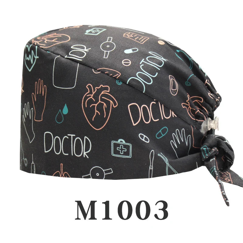 Cralom Cartoon Print Cotton Scrub Caps for Pet Grooming & Medical Professionals
