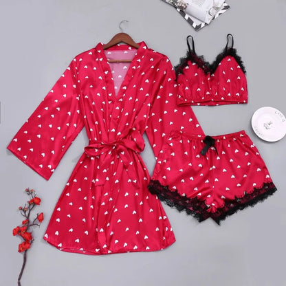 Cralom Women's Silk Pajama Set: Ice Silk Nightwear with Suspender Nightdress, Summer Homewear in Stylish Print