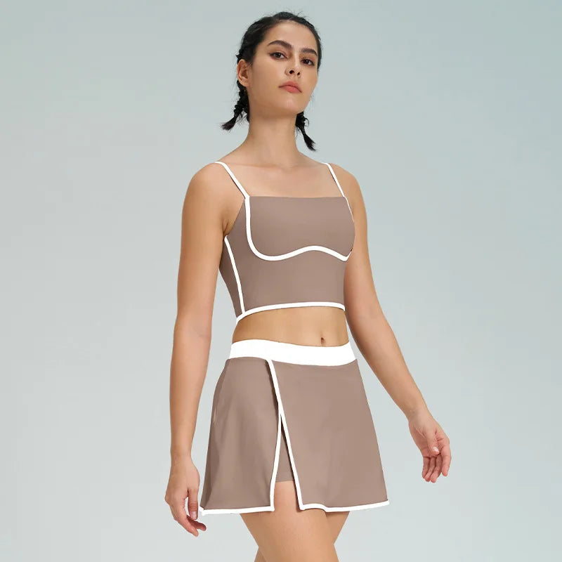 Cralom Women's Tennis Set: Vest & Skirt Fitness Yoga Gym Sportswear