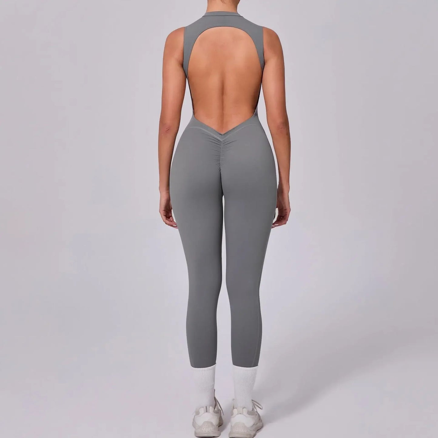 Cralom Seamless Backless Yoga Bodysuit with Removable Padding