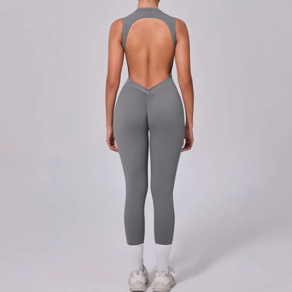 Cralom Seamless Backless Yoga Bodysuit with Removable Padding