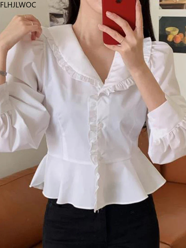 Cralom Pink Peplum Peter Pan Collar Shirt - Women's Preppy Style Top