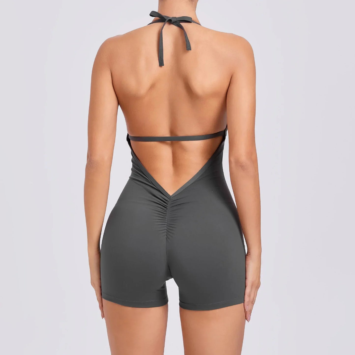 Cralom High Elasticity Fitness Jumpsuit - Peach Hip Tight Jumpsuit & Air Back Yoga Pants