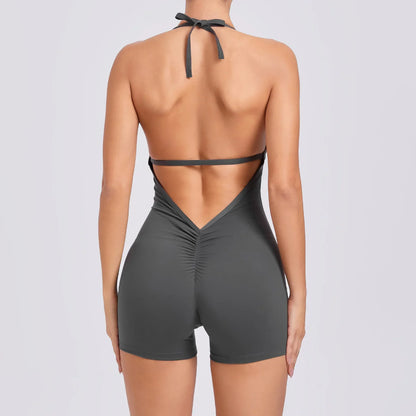 Cralom High Elasticity Fitness Jumpsuit - Peach Hip Tight Jumpsuit & Air Back Yoga Pants