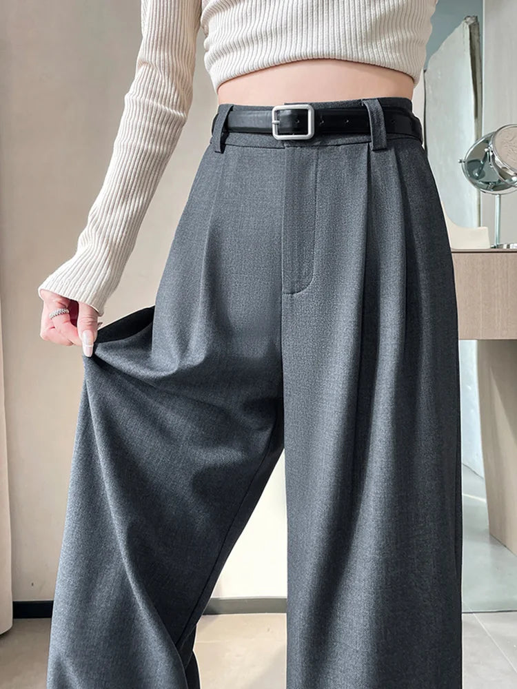 Cralom High Waist Vintage Capris: Solid Loose Fit Straight Pants