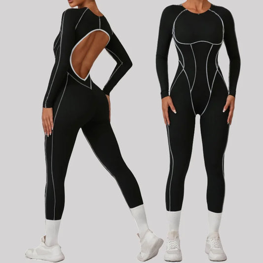 Cralom Color Block Yoga Jumpsuit: High Intensity Fitness Bodysuit for Women