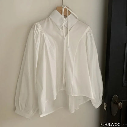 Cralom Autumn Cotton Turtleneck Tops, Chic French Style Button Shirts