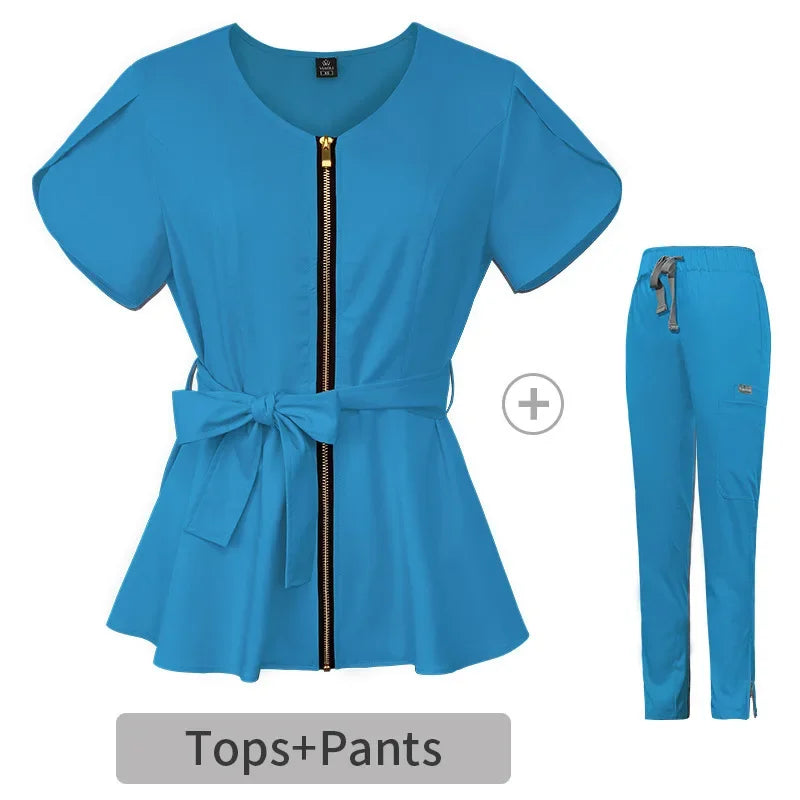 Cralom Beauty Workwear Set: Elastic Blouse & Straight Pants for Women