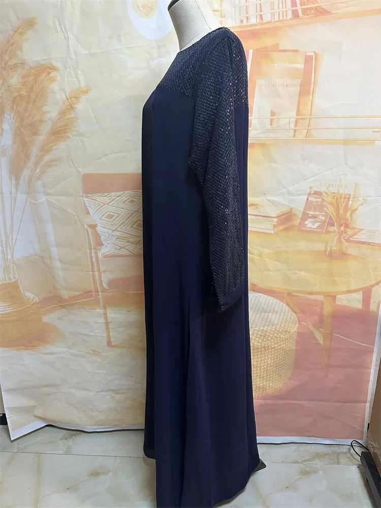 Cralom Ramadan Eid Blue Abaya - Dubai Luxury Dress for Muslim Women