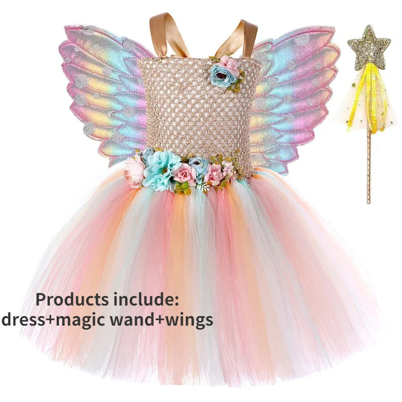 Cralom Fairy Tutu Dress with Wings - Halloween Cosplay Costume