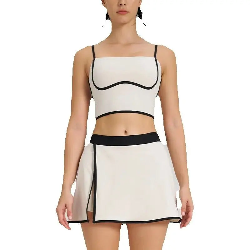 Cralom Women's Tennis Set: Vest & Skirt Fitness Yoga Gym Sportswear
