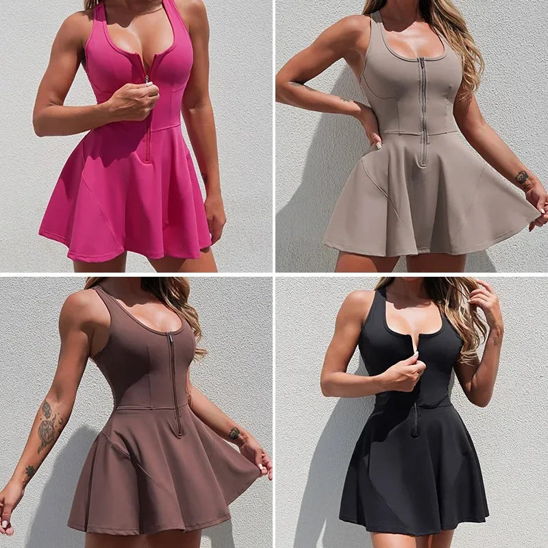 Cralom Seamless Yoga Dress with Anti-Slip Shorts for Gym and Tennis