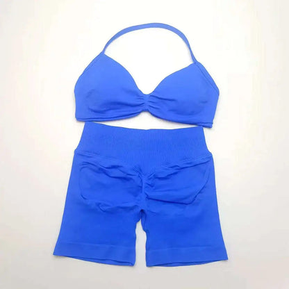 Cralom Strappy Bra & Shorts Yoga Set for Women - Pilates Fitness Sportswear