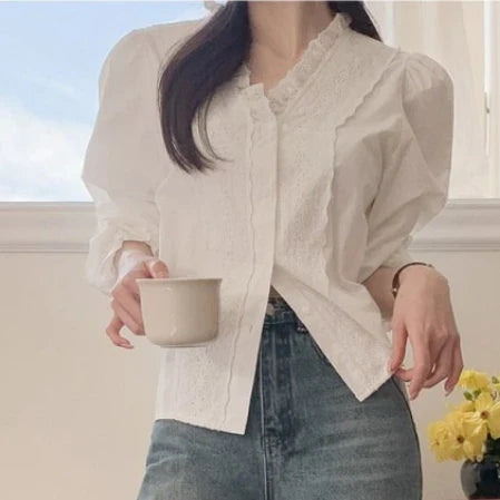 Cralom Lace Ruffle Peplum Top - Summer 2025 Collection