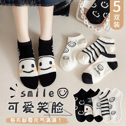 Cralom Striped Black & White Kids Short Socks for Spring & Summer
