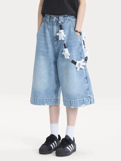 Cralom High Waist Wide Leg Denim Bermuda Shorts for Women