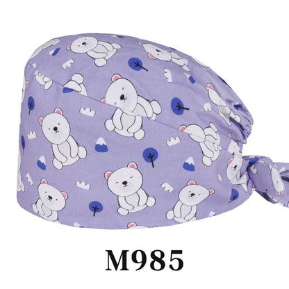 Cralom Cartoon Print Cotton Scrub Caps for Pet Grooming & Medical Professionals