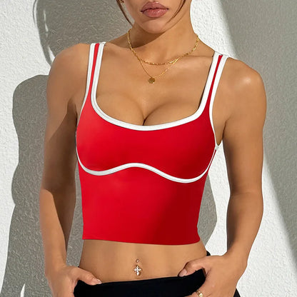 Cralom Color Contrast Yoga Bras - Open Back Sports Crop Top