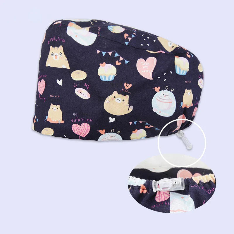 Cralom Women's Cat Print Doctor Hat for Pediatrics & Veterinary Clinics