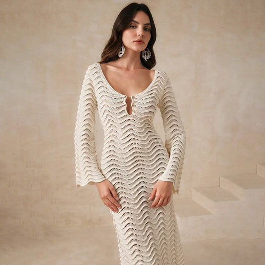 Cralom Women's Knitted Bikini Swimsuit Hoodie Dress - Solid Color, Sexy & Stylish