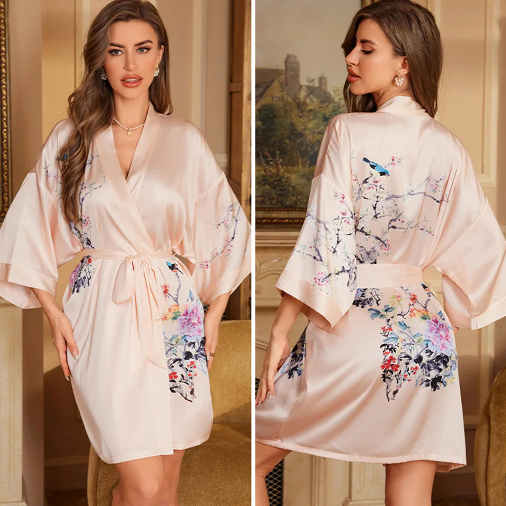 Cralom Seven-quarter Sleeves Silk Pajama Set for Women
