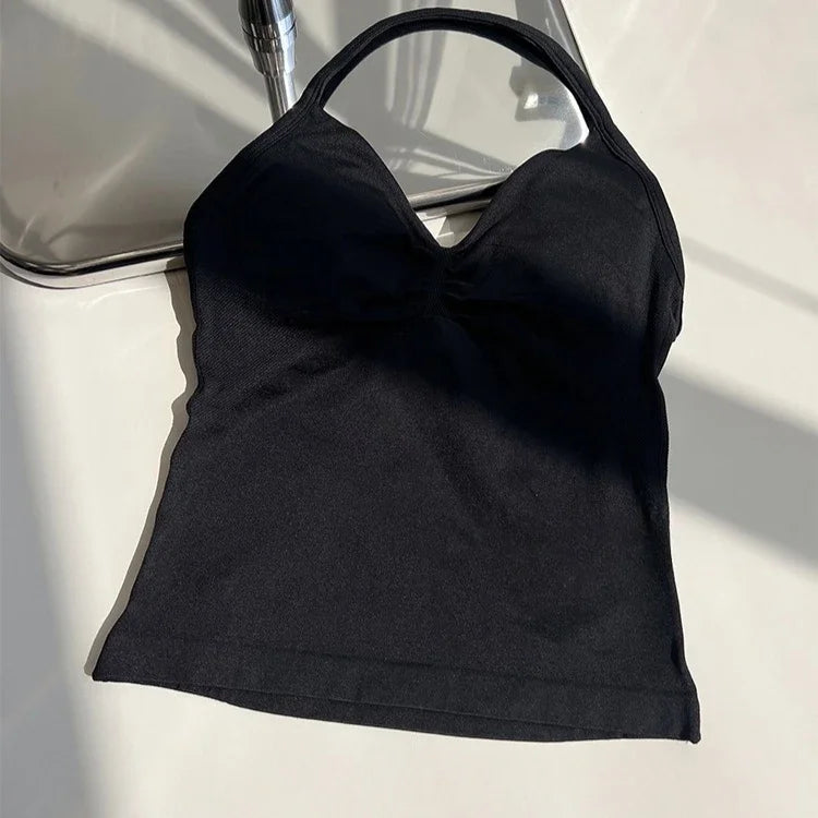 Cralom Seamless Longline Strappy Bra Tank Top with Pads for Yoga and Gym