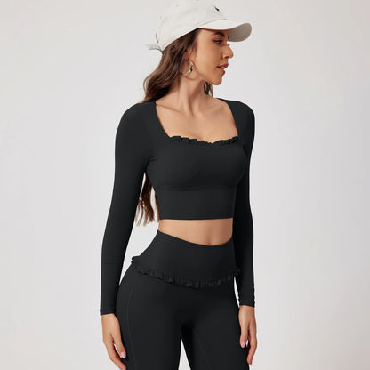 Cralom Fitness Long Sleeve Square Neck Yoga Top Gym Sportswear